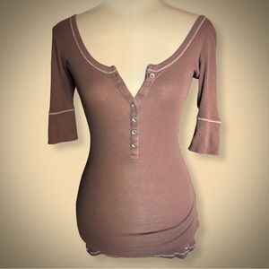 Y2K Hco Surf Legend Brown Buttoned Stretchy Shirt